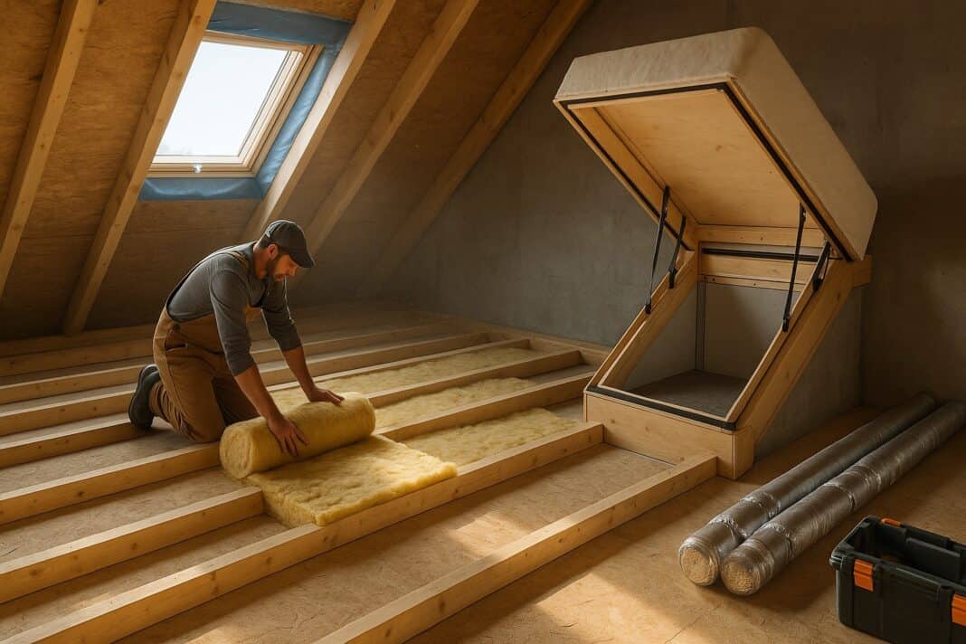 Dachdämmung‑Quick‑Wins am Dachboden: Dämmung, Bodentreppe, Rohrschutz