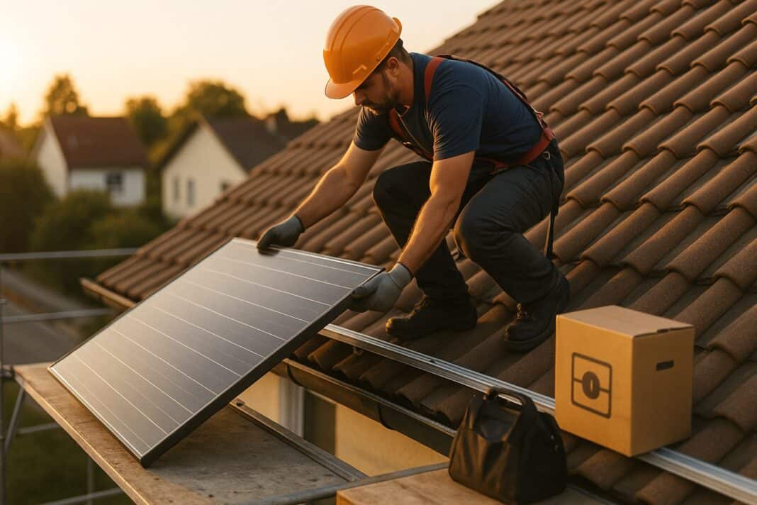 Montage im Abendlicht: Solaranlage für niedrige Stromkosten