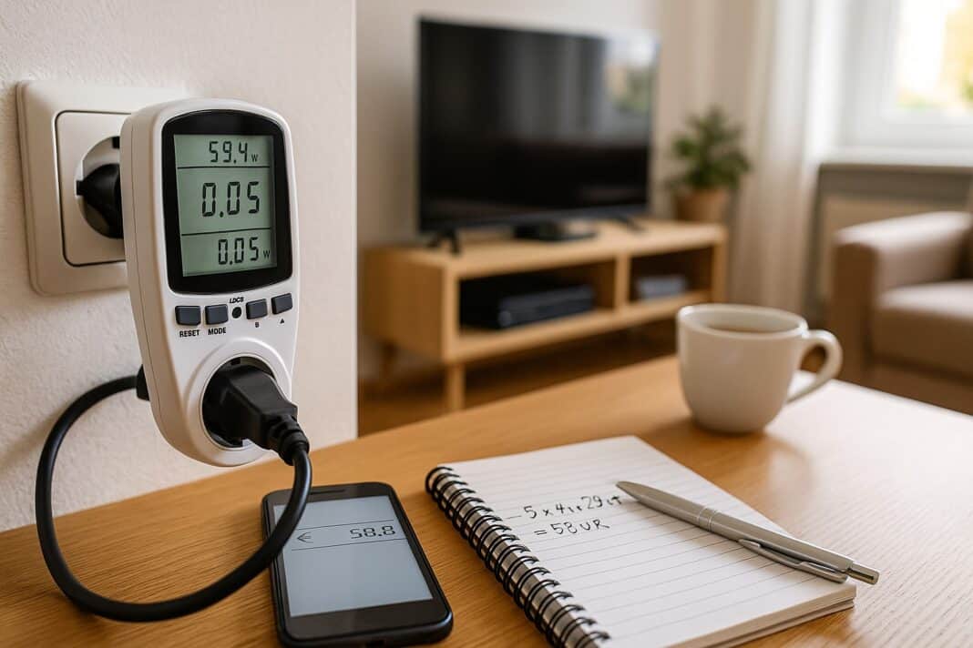 Stromfresser finden, Steckdosen Messgerät, Energiemessung zuhause, Standby Strom sparen, kWh messen Haushalt, Stromkosten senken, Smart Plug Messung, Stromverbrauch messen, Abschlag anpassen Strom, Haushaltsgeräte Verbrauch
